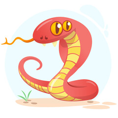 Cartoon red snake. Vector illustration isolated