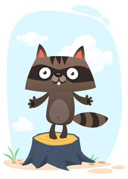  Cute cartoon  raccoon character.  Vector illustration