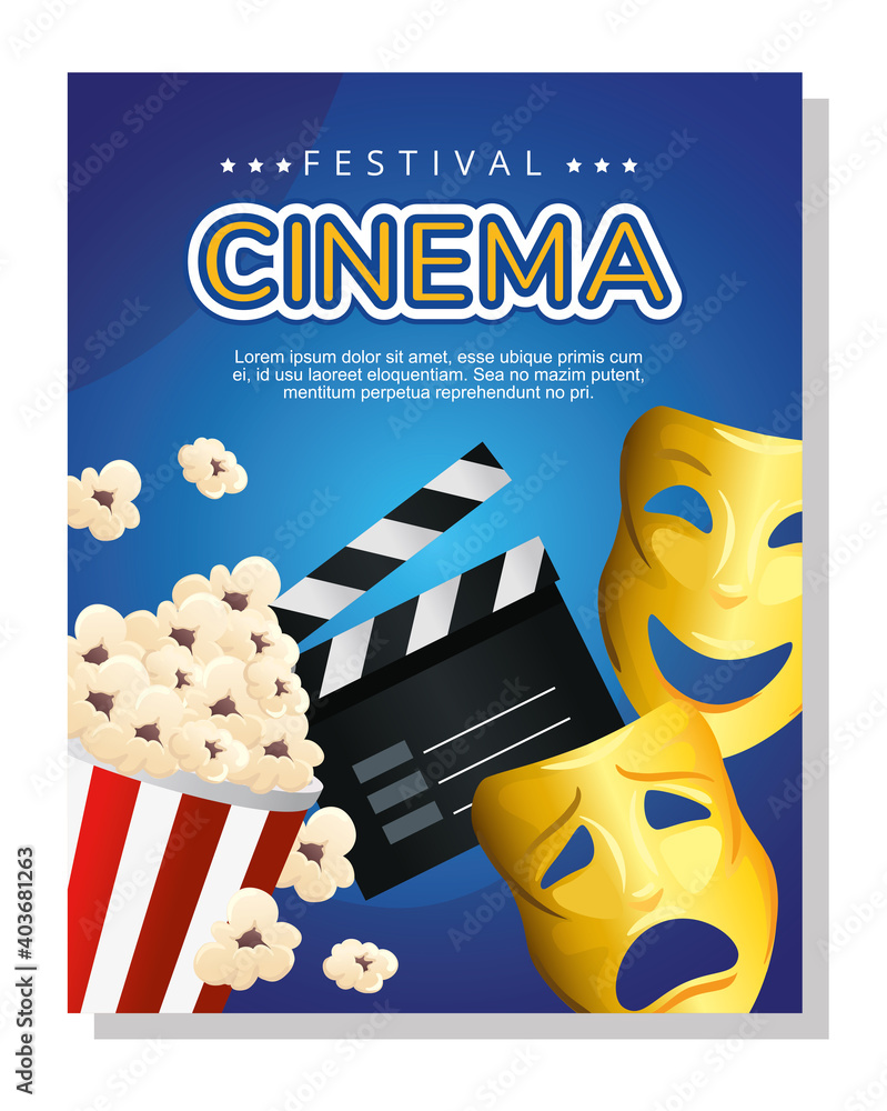 Canvas Prints Cinema clapboard popcorn and masks design, Movie video film media entertainment theme Vector illustration