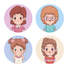 Girls cartoons icon group design, Kid childhood little and people theme Vector illustration
