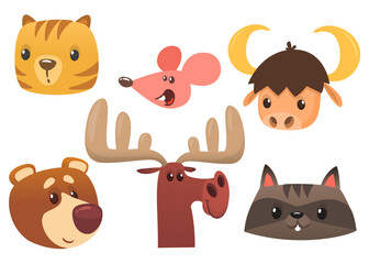 Cartoon forest animal characters set. Vector illustration