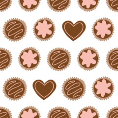 Valentine's Day Chocolate Box Pattern. Seamless pattern of chocolate Valentine's day candy with pink accents.