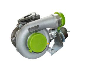 View of the new turbine from the side of the compressor wheel. Isolate on a white background