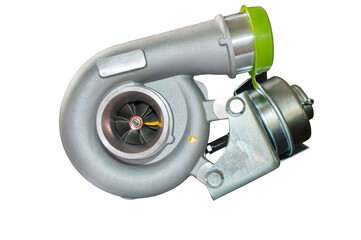 View of the compressor wheel with the turbine blades to automotive engine. Isolate on a white background