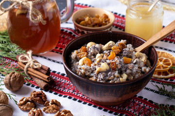 Kutya is a ceremonial grain dish with poppy seeds, dried fruits and sweet gravy, traditionally served by Orthodox Christians in Ukraine, Belarus and Russia during Christmas.