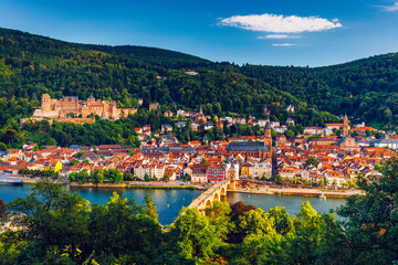 Landmark and beautiful Heidelberg town with Neckar river, Germany. Heidelberg town with the famous...