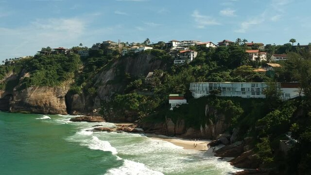 aerial drone take at Joatinga beach in Rio de Janeiro