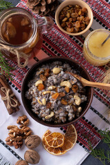 Kutya is a ceremonial grain dish with poppy seeds, dried fruits and sweet gravy, traditionally served by Orthodox Christians in Ukraine, Belarus and Russia during Christmas.