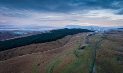 Snow covered Cefn Cul and Fan Gyhirych in the Brecon Beacons National Park in South Wales, UK
