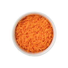 Grated carrot on a bowl isolated over white background