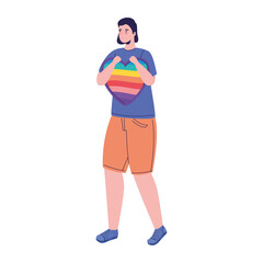 young woman with lgtbi flag in heart character vector illustration design