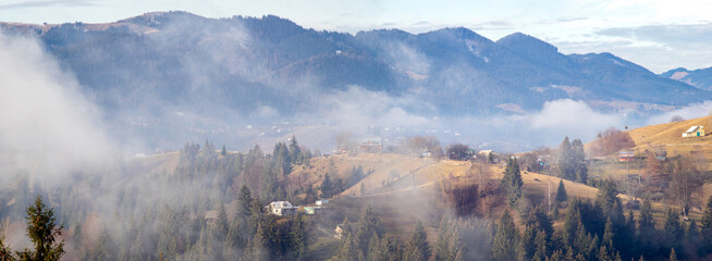 Panorama of a village in the Carpathian mountains