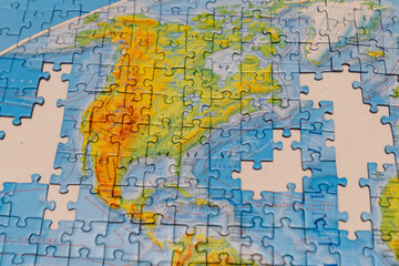 Puzzle of map of the North America.
