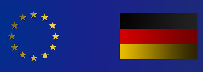 Illustration with the 12 gold stars of the European Union Flag with the German flag on a blue background