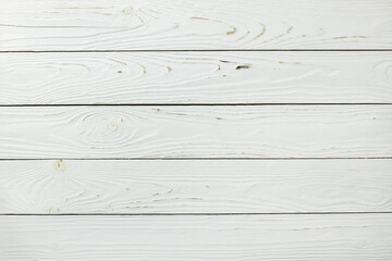 Obraz premium Wooden decorative background with copy space. White larch board with knots and holes, abstract texture. Empty template. Concept of natural materials for home decoration. Horizontal mockup