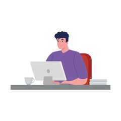 software developer programming in desktop office scene vector illustration design