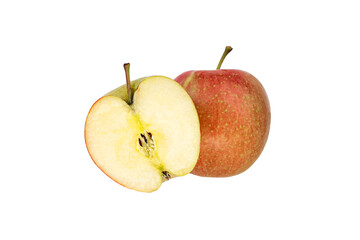 organic red yellow apple and half isolated on white background