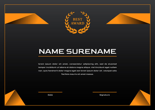 black and yellow certificate of achievement template. certificate design for gaming or sport tournament and competition