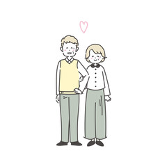仲のいいシニアカップルのイラスト