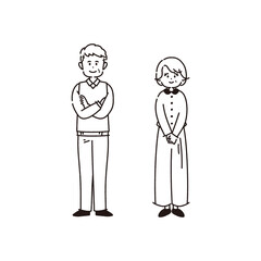 シニア男女のイラスト【線画・塗りなし】