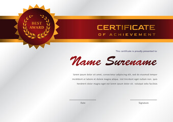 luxury red and gold certificate template. elegant certificate design for achievement and appreciation