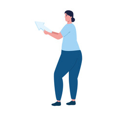 young woman with mouse arrow character vector illustration design