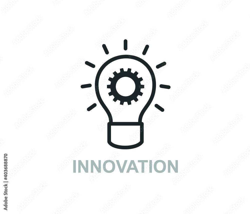 Poster innovation or innovative idea symbol. linear design symbol with thin line and monochrome outline min