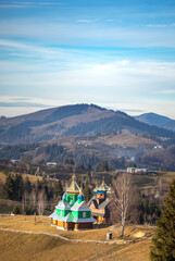 Fototapeta premium Panorama of a village in the Carpathian mountains