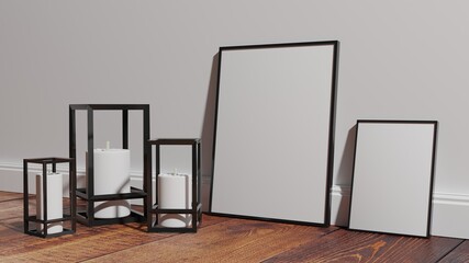 Empty framed canvas for mockups and art illustrations