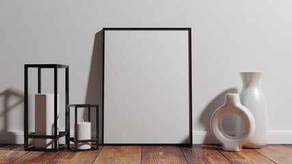 Empty framed canvas for mockups and art illustrations