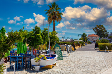 Lixouri is the second largest city of Kefalonia, Greece. View of city and port of Lixouri,...