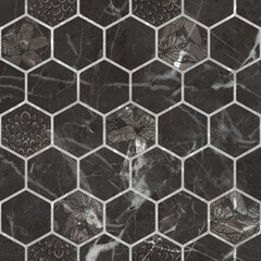 Abstract background in honeycomb pattern on smoked color marble floor