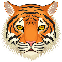 Vector illustration of the face/head of a Bengal tiger against a white background.