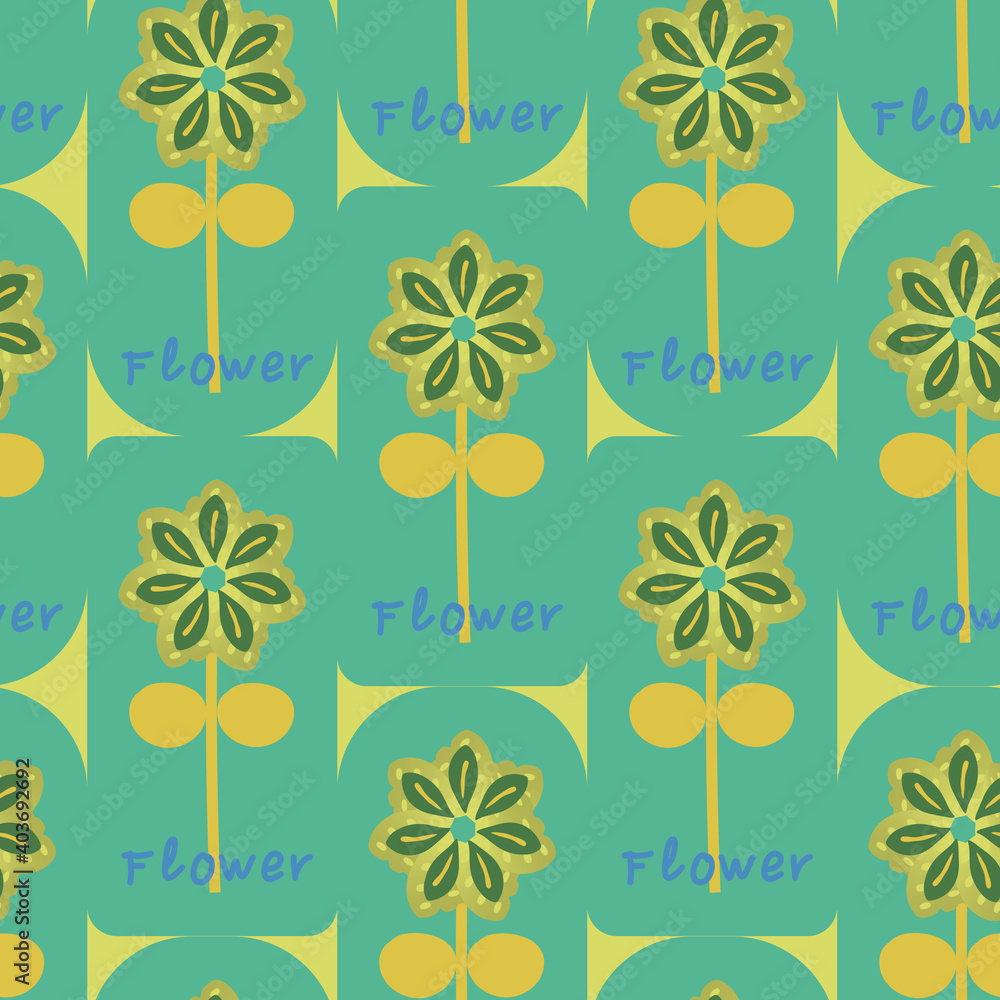 Poster colorful flowers with text seamless repeat pattern print background