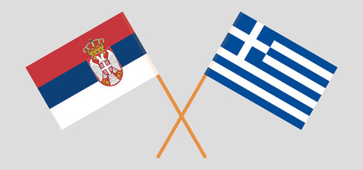 Crossed flags of Serbia and Greece