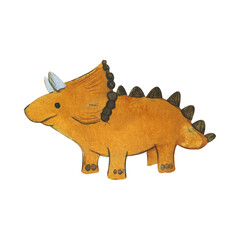 yellow triceratops dinosaur and on a white background