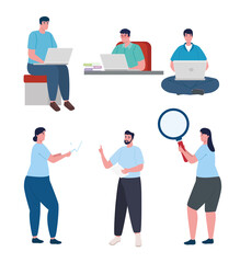 group of developers software programming characters vector illustration design