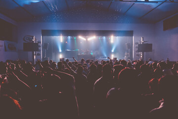 Photo of a big crowd during a performance of a Deejay in a event