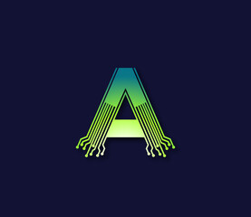 A Alphabet Technology Data Circuit Logo Design Company Concept