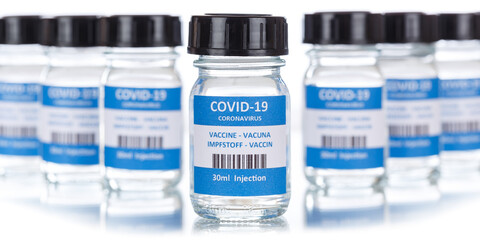 Coronavirus Vaccine bottle Corona Virus COVID-19 Covid vaccines panoramic view