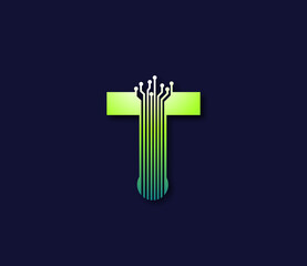 T Alphabet Technology Data Circuit Logo Design Company Concept