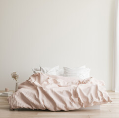 Minimalist modern bedroom interior background, Scandinavian style, 3D render