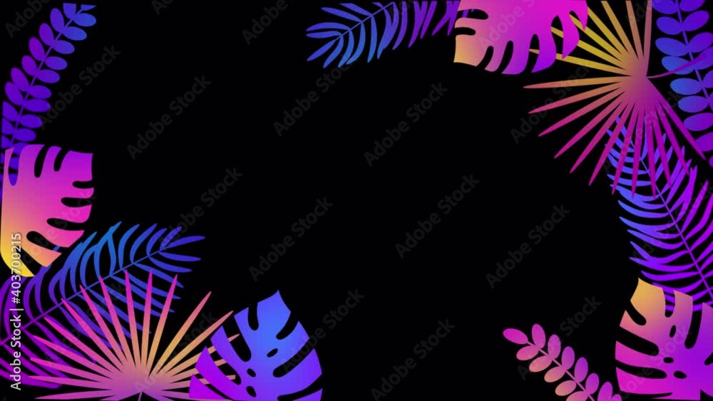 Poster summer tropical gradient palm leaves frame template. animated background with copy space for text. f