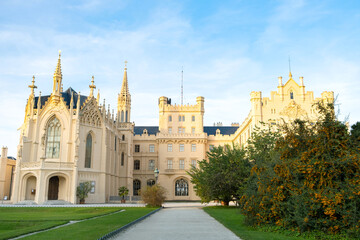 Fototapeta premium Lednice castle Chateau in Moravia, Czech Republic. UNESCO World Heritage Site.