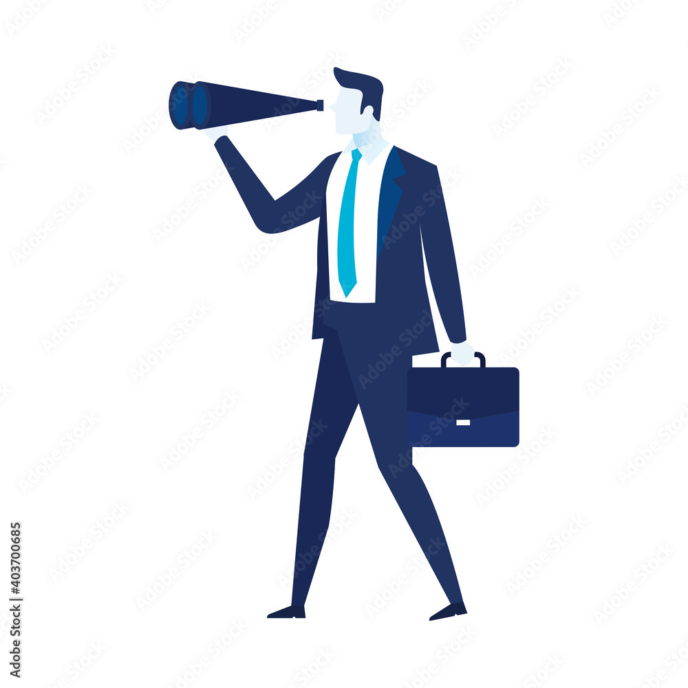 Wall mural elegant businessman worker with portfolio and telescope vector illustration design