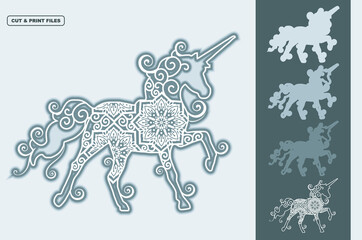 Unicorn Mandala Vector 3D Layered