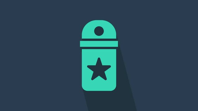 Turquoise Chevron icon isolated on blue background. Military badge sign. 4K Video motion graphic animation.