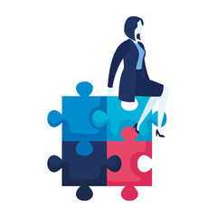elegant businesswoman worker seated in puzzle vector illustration design