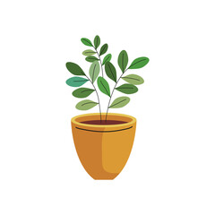 house plant in ceramic pot yellow color vector illustration design