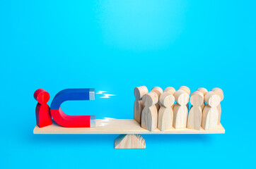 The red man lures people to his side with a magnet. Get support and political weight. Tilt the...